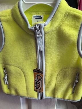 Old Navy Kids Neon Yellow Fleece Vest with Gray Trim 6-12 Months